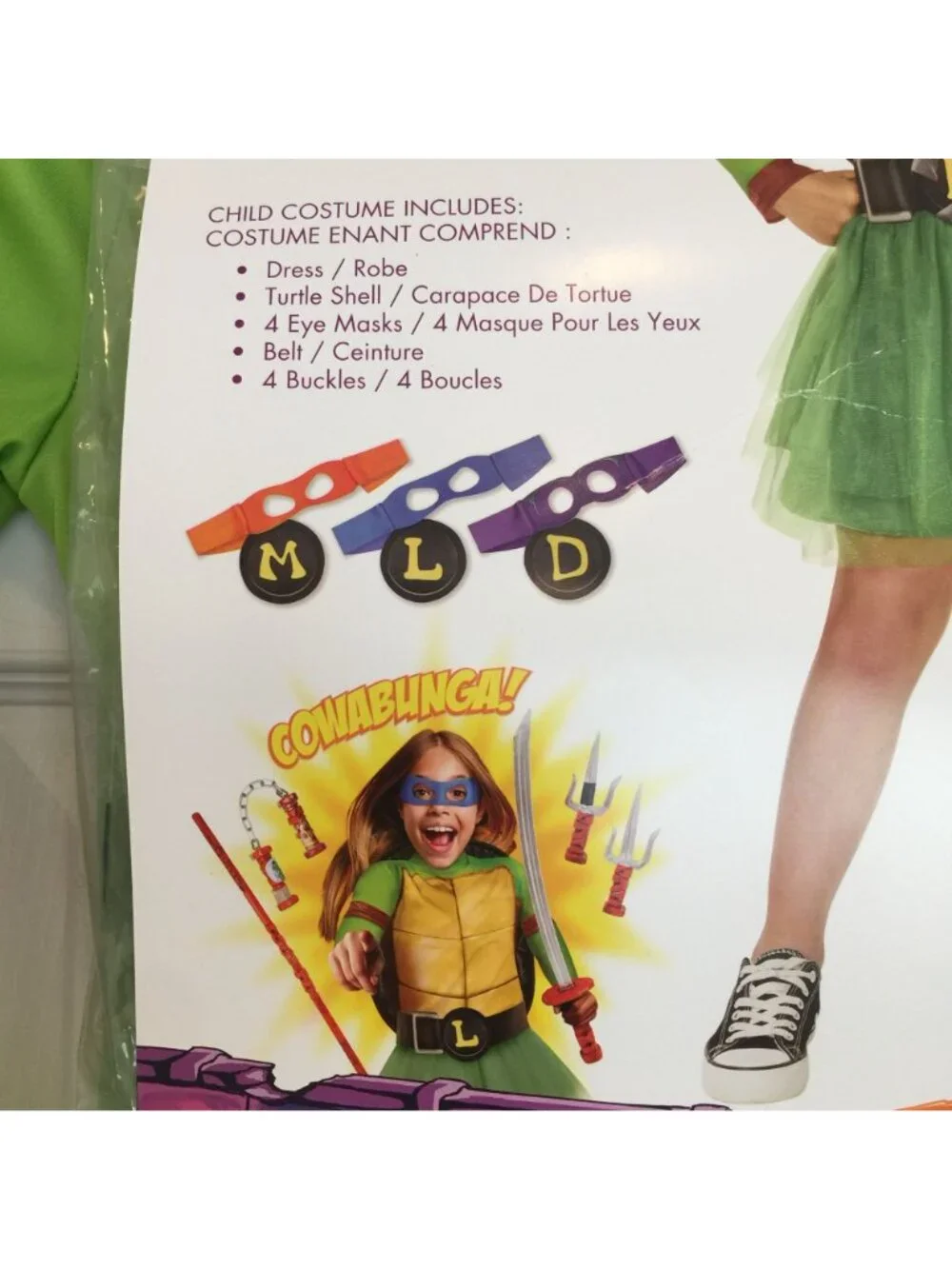 nickelodeon Teenage Mutant Ninja Turtles 4 in 1 Dress Costume Size Lrge 10-12